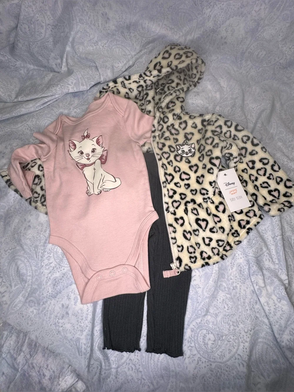 Disney The Aristocats Marie Bodysuit, dark gray leggings & embroidered Jacket